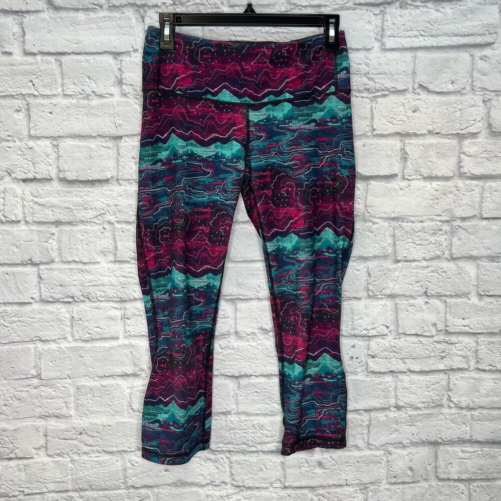 Patagonia Yoga Centered Crop Capri Tights Canyon Glades Size S Teal Pink
